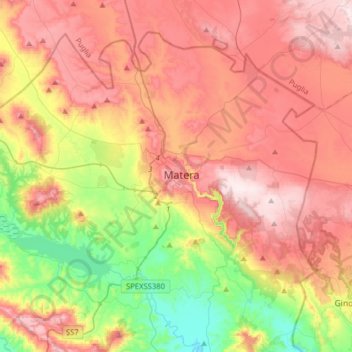 Топографическая карта Matera, высота, рельеф