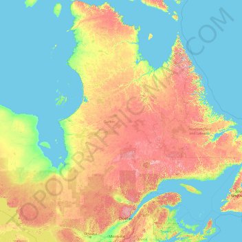 Топографическая карта Квебек, высота, рельеф