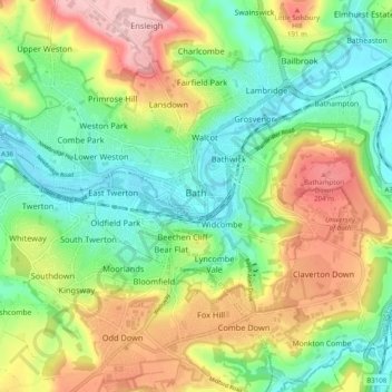 Топографическая карта Bath, высота, рельеф
