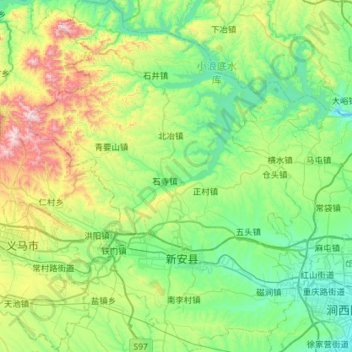 Топографическая карта Xin'an County, высота, рельеф