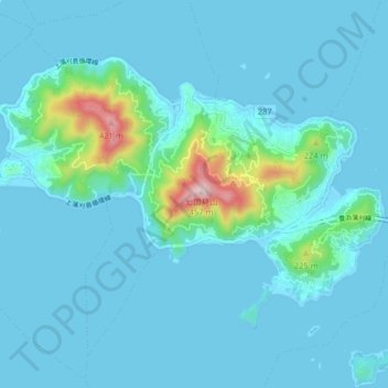 Топографическая карта 上蒲刈島, высота, рельеф