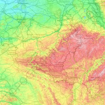 Топографическая карта Wallonie, высота, рельеф