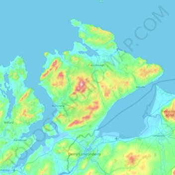 Топографическая карта Inishowen Municipal District, высота, рельеф