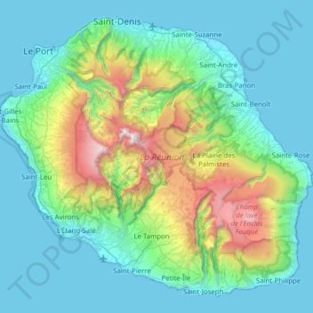 Топографическая карта La Réunion, высота, рельеф