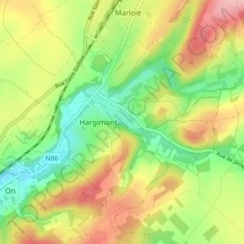 Топографическая карта Hargimont, высота, рельеф