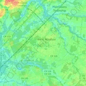 Топографическая карта West Windsor, высота, рельеф