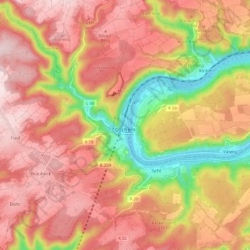 Топографическая карта Cochem, высота, рельеф