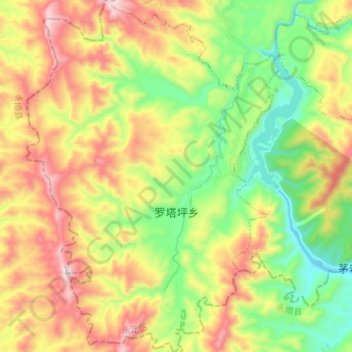 Топографическая карта 罗塔坪乡, высота, рельеф