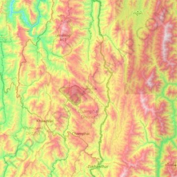 Топографическая карта Champhai, высота, рельеф