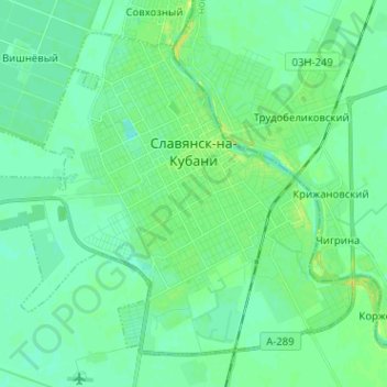 Топографическая карта Славянское городское поселение, высота, рельеф