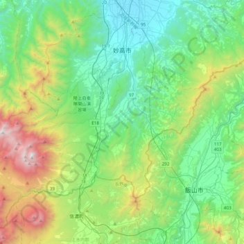 Топографическая карта Мёко, высота, рельеф