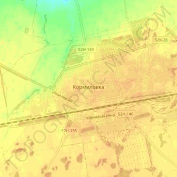 Топографическая карта Кормиловка, высота, рельеф