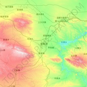 Топографическая карта 景泰县, высота, рельеф