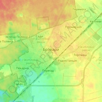 Топографическая карта Бровары, высота, рельеф