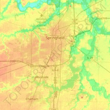 Топографическая карта Springfield, высота, рельеф