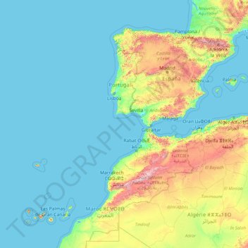 Топографическая карта Португалия, высота, рельеф