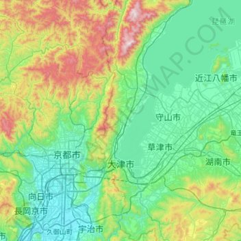 Топографическая карта 大津市, высота, рельеф