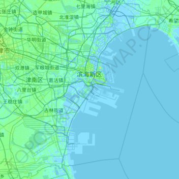 Топографическая карта 滨海新区, высота, рельеф