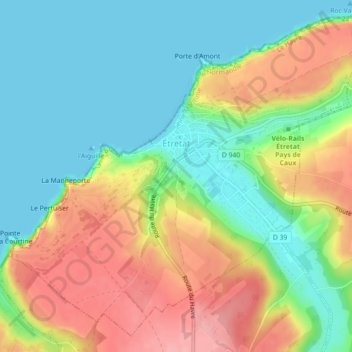Топографическая карта Étretat, высота, рельеф