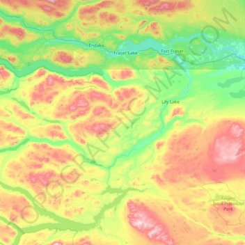 Топографическая карта Area D (Endako/Fort Fraser), высота, рельеф