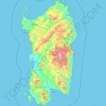Топографическая карта Sardegna, высота, рельеф