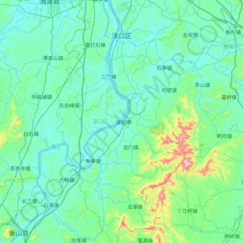 Топографическая карта 渌口区, высота, рельеф