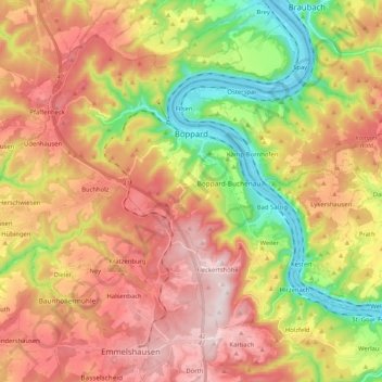 Топографическая карта Boppard, высота, рельеф