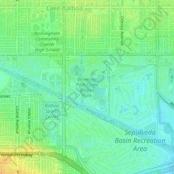 Топографическая карта Beilenson Park / Lake Balboa Park, высота, рельеф