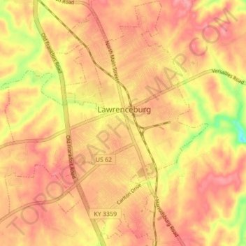 Топографическая карта Lawrenceburg, высота, рельеф