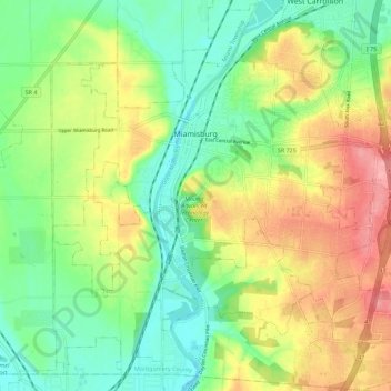 Топографическая карта Miamisburg, высота, рельеф