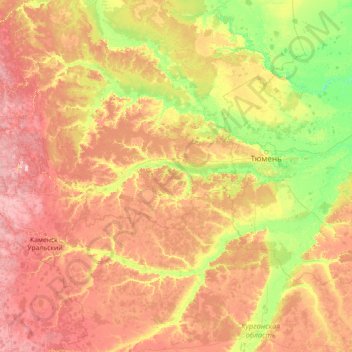 Топографическая карта Пышма, высота, рельеф