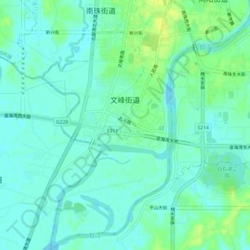 Топографическая карта Wenfeng Sub-district, высота, рельеф