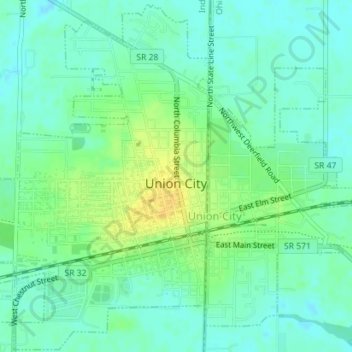 Топографическая карта Union City, высота, рельеф