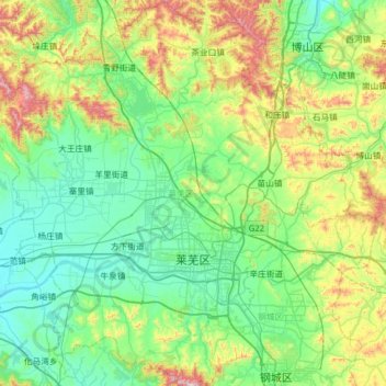 Топографическая карта Laicheng District, высота, рельеф
