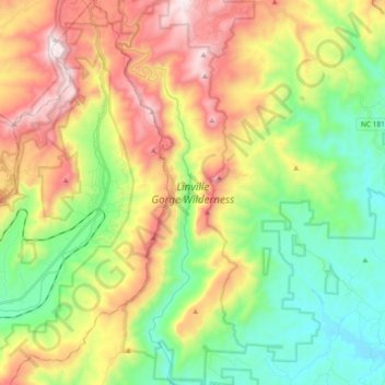 Топографическая карта Linville Gorge Wilderness, высота, рельеф