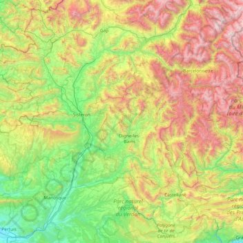 Топографическая карта Alpes-de-Haute-Provence, высота, рельеф