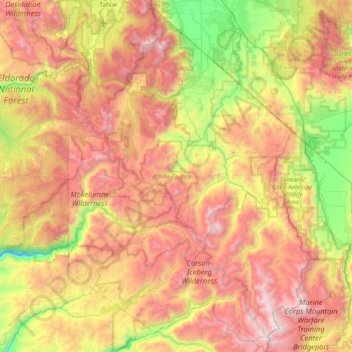 Топографическая карта Alpine County, высота, рельеф