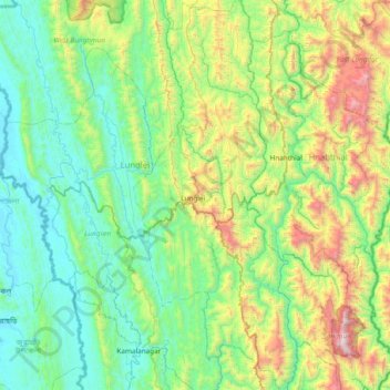 Топографическая карта Lunglei, высота, рельеф