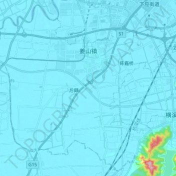 Топографическая карта 姜山镇, высота, рельеф