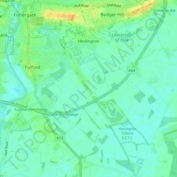 Топографическая карта Heslington, высота, рельеф