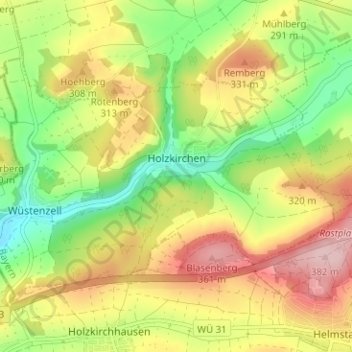 Топографическая карта Holzkirchen, высота, рельеф