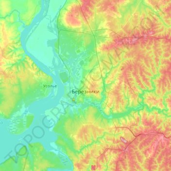 Топографическая карта Березники, высота, рельеф