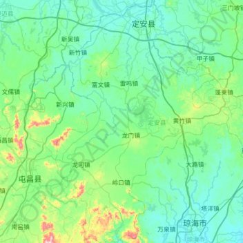 Топографическая карта 定安县, высота, рельеф