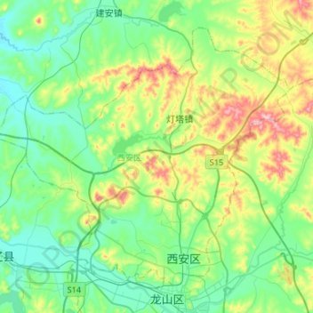 Топографическая карта 西安区, высота, рельеф