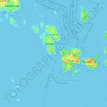 Топографическая карта Суоменлинна, высота, рельеф