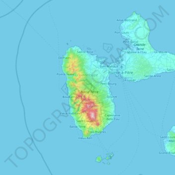 Топографическая карта Гваделупа, высота, рельеф