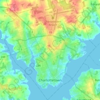 Топографическая карта Charlottetown, высота, рельеф