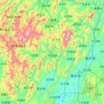 Топографическая карта 融水苗族自治县, высота, рельеф