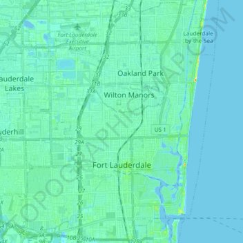 Топографическая карта Fort Lauderdale, высота, рельеф