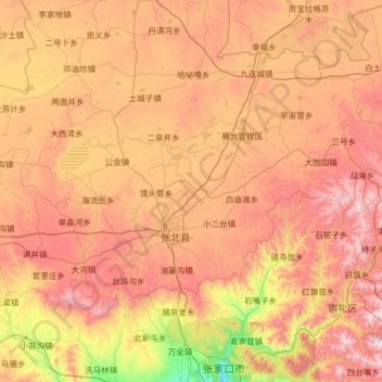 Топографическая карта 张北县, высота, рельеф